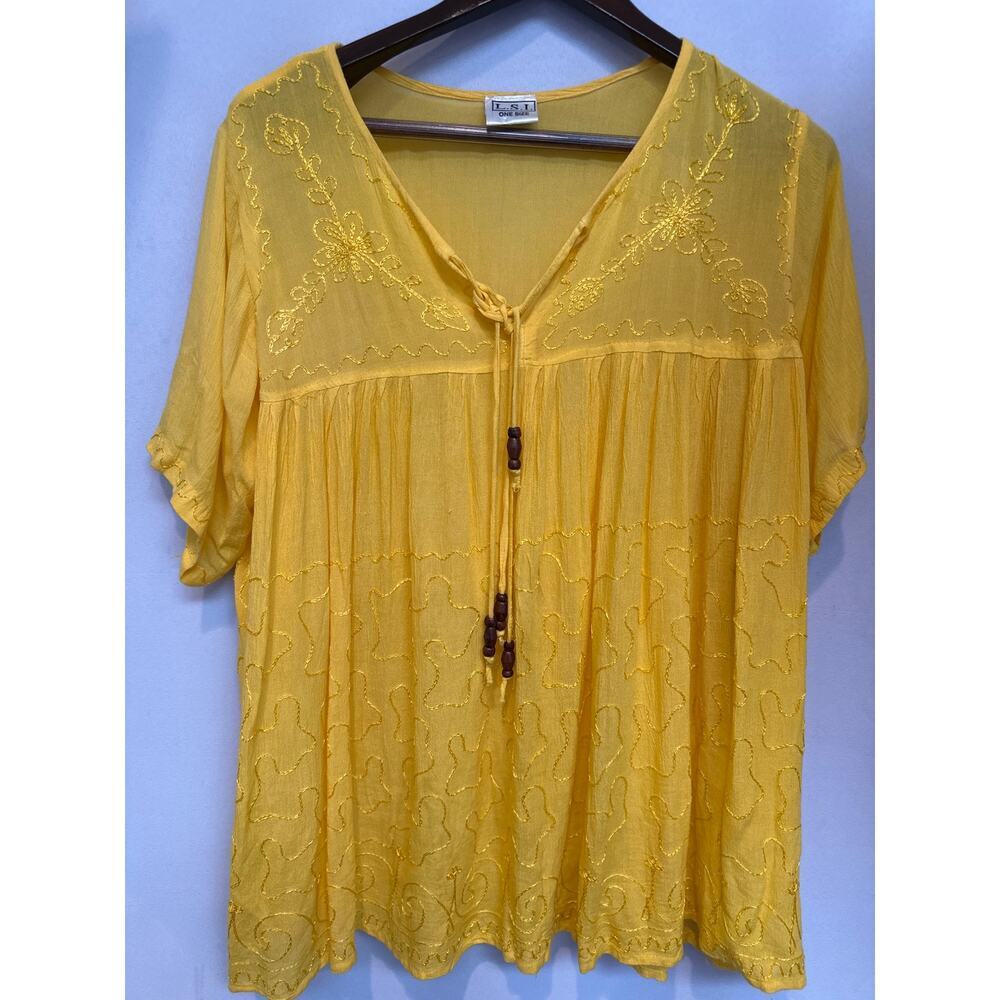 Women’s L.S.I. Yellow embroidered top One Size Swim Coverup